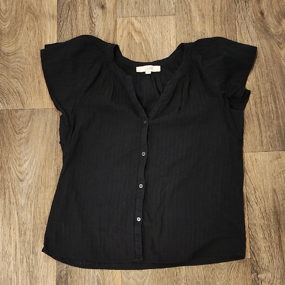 LOFT Black Button-Up Blouse
